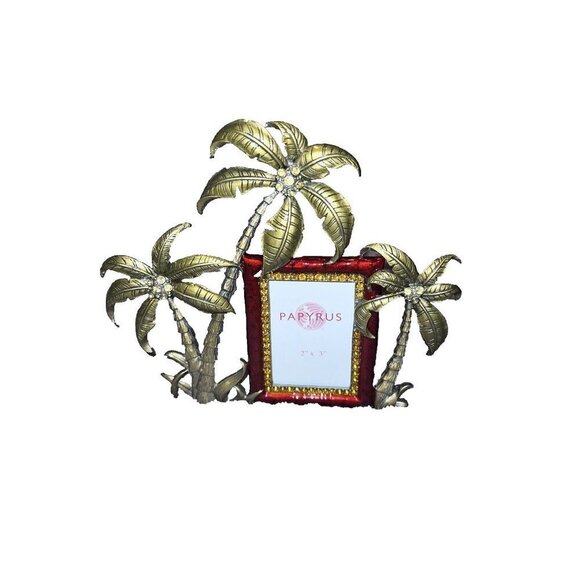 PAPYRUS Palm Tree Enamel Bejeweled Picture Frame 2” X 3” - Picture 1 of 9
